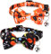 PEUTIER 2stk Halloween-Katzenhalsbänder, Verstellbares Halloween-Katzenhalsband aus Baumwollstoff mit Glöckchen Süßes Weiches Bequemes Katzenhalsband mit Schleife (Schwarz+Totenkopf, Orange+Kürbis)