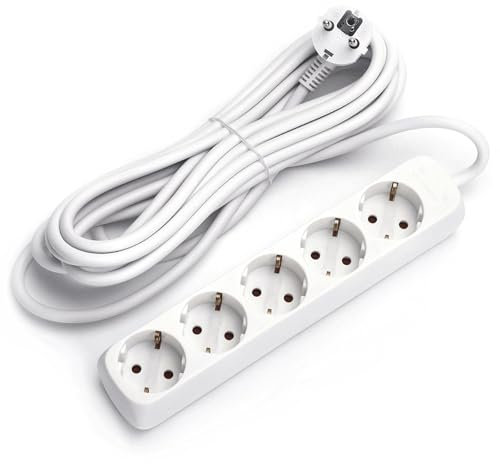 5-Fach Steckdosenleiste ohne Schalter, 5 m, 3G, 1,5 mm², weiß, ideal zum sicheren Anschluss mehrerer elektrischer Geräte.
