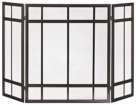 AITEKODVG Schwarzer Kaminschutz für Zuhause, Wohnzimmer, schmiedeeiserner Kamin, dreifach gefaltete Dekoration mit Netztrennwand, feuerfeste Kaminbar, Neue Funkenschutzabdeckung