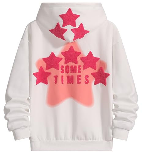 JJdocvanatic Felpe con Cappuccio Donna Felpa Patchwork Rosa Star Pullover Manica Lunga Hoodie Sweater Hood Basic Casual Sweatshirt Autunno Invernale Outwear Tops(Bianco,XS)
