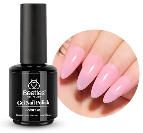 Beetles Gel Nagellack UV - 15ml Rosa Gel Polish transluzentes Rosa Gellack Soak Off LED Nagellampe Nagelkunst Maniküre Heimwerker Zuhause 1Pcs Nude Nagelgel