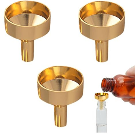 Alovez 3Pcs Mini Metal Kitchen Funnel, Small Funnels for Filling Bottles Golden Aluminium Mini Funnel for Transferring Essential Oils, Perfume, Liquid, Fluid