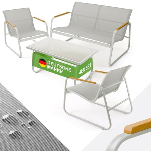 Blumtal Gartenmöbel Set 4er - Balkonmöbel Set für 4 Personen - 2 x Sessel + 1 x Bank + 1 x Tisch - Terrassenmöbel außen - Gartenlounge - Balkon Möbel - Möbelsets - Sitzgruppe Outdoor - Lounge Grau