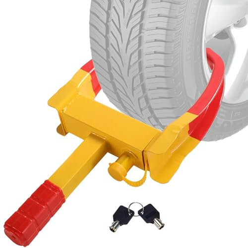 Wheel Clamp Lock, Heavy Duty Car Wheel Lock, Car Lock Fits 7-11 Width Tyres, Trailer Lock Car Security Anti Theft for Cars, Vans, Caravans, Boats, Trailers, Motorhome, 2 Keys