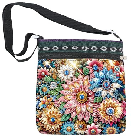 SHEGZHUC Diamond Painting Tasche Diamant Painting Tragetasche Stofftasche Kosmetiktasche Geldbörsen Handtasche für Mädchen Frauen Bastelset Geschenk || Blumen Mandala