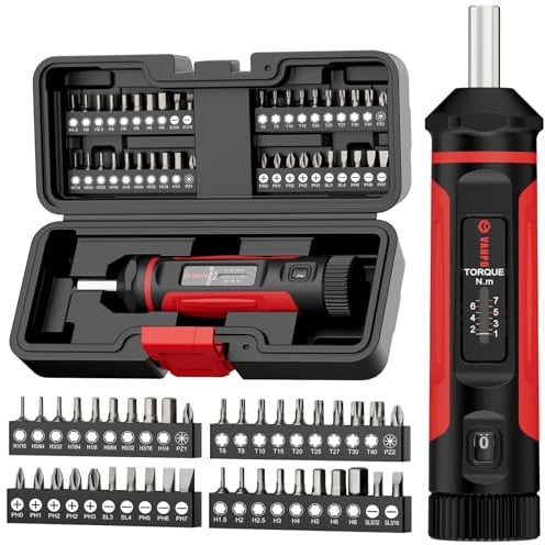 VANPO Tournevis Dynamométrique 1-7 Nm, 1/4 Clé Dynamométrique Kit, 41 Pièces Petite Tournevis Dynamométrique avec 40 S2 Bits für Réparations Domestiques et Vélos, Assemblage, Modélisme