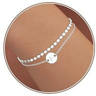 Geschichteten Armband Damen 925 Silber 14K Vergoldete Initial Armbänder | Zwei in Einem Armband Buchstaben Monogramm Scheiben Armkette Geburtstagsgeschenke für Frauen Freundin Frau Mädchen Teenager