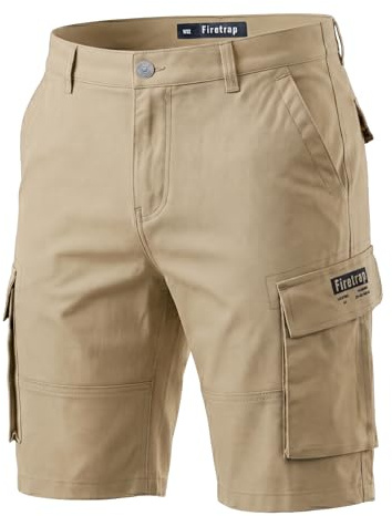 Firetrap Men's Lightweight Stretch Cotton Cargo Chino Shorts Stone