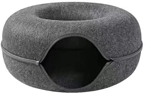 Katzen-Donut-Tunnel, Katzen-Donut-Bett, abnehmbarer Donut-Tunnel aus kratzfestem Filz | Gemütliche Höhlen mit Reißverschluss, Tunnel für g