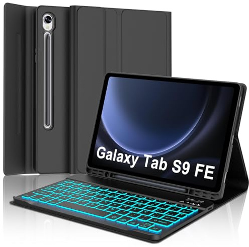 Funda Teclado para Samsung Galaxy Tab S10 FE 2025/S9 FE 10.9/S9 11 2023 | Keyboard Retroiluminado QWERTY Español Ñ, Bluetooth Magnético Desmontable Teclado con Soporte para Lápiz, Negro