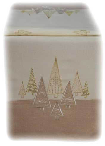 texpot Tischläufer 40 x 140 cm beige Stickerei Moderne Tannenbäume Weihnachten Tischband