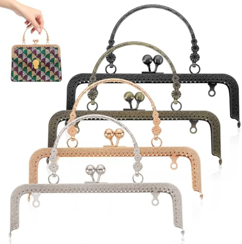 Huucozn 4 Stück Taschenverschluss für Häkeltaschen Metall Taschenrahmen Taschenzubehör Taschenrahmen Verschluesse Taschenbügel 18,5 x 15cm Geldbörse Rahmen Vintagefür DIY Geldbeutel Handtasche
