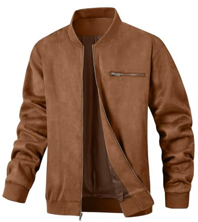 Wizoat Men's Suede Bomber Jacket Casual Lightweight Vintage Jacket Varsity Coat