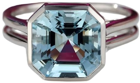 LKBEADS Solitärring aus 925er Sterlingsilber mit natürlichem Aquamarin (blau) | silberplattiert, Diamantfassung | LK_DHR_0089