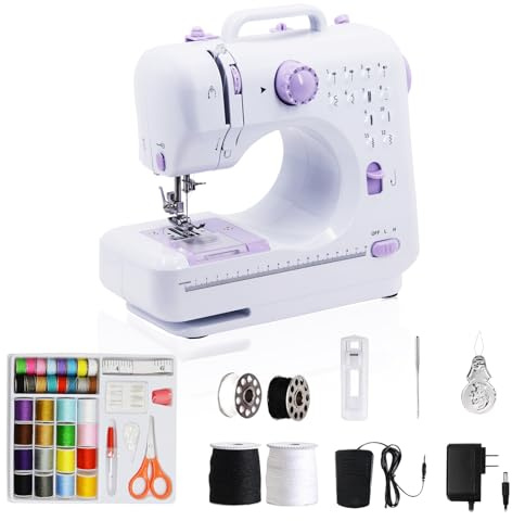 SMOCTAR Nähmaschine für Anfänger, 12 Stichprogrammen Tragbare Elektrische Nähmaschine, Sewing Machine Mini nähmaschinen, Handnähmaschine Kleine mit LED-Licht mit Fußpedal & Nähset