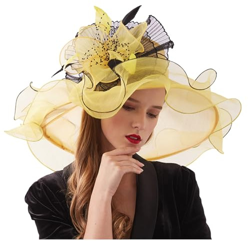2026 Damen Fascinator Hut Floral Tea Party Hochzeit Hut (Yellow, One Size)
