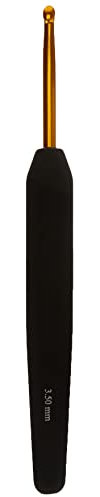 KnitPro Häkelnadeln Softgriff Aluminium 3,50mm Häkelnadel, Kunststoff/Alumium, Gold-Schwarz, 15cm x 3,5mm