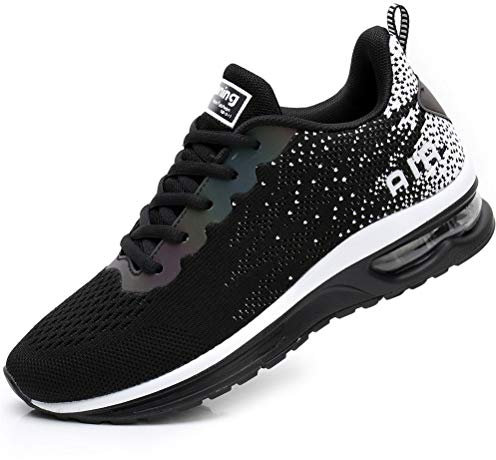 FLARUT Damen Sportschuhe Laufschuhe Herren Turnschuhe Luftpolster Trainers Running Leichte Schuhe Fitness Atmungsaktiv Gym Sneakers(schwarz,42)