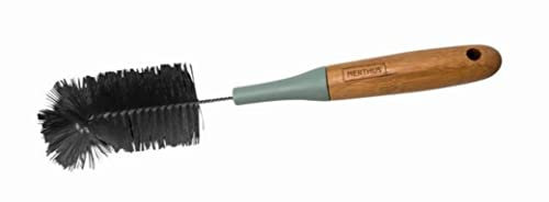 NERTHUS FIH 655 655-Cepillo para Limpiar Mango de Bambú, Ideal para la Limpieza de Las Botellas de Doble Pared, Negro/Marron, 31 x 4,6 x 4,6 cm