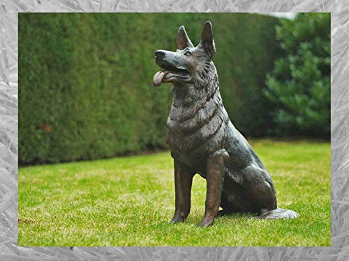 IDYL Bronze-Skulptur Schäferhund | 75x33x55 cm | Hunde Tierfigur aus Bronze handgefertigt | Gartenskulptur oder Wohnbereich-Dekoration | Hochwertiges Kunsthandwerk | Wetterfest