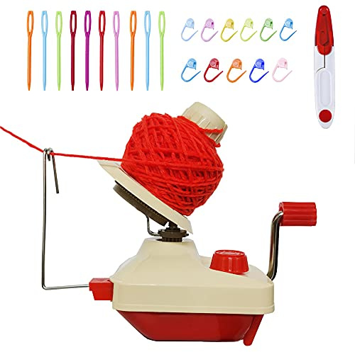 Avvolgitore per palline di filato, avvolgitore manuale per lana a sfera in fibra di filato Swift a mano per famiglia + 10PS segnapunti per punti a maglia + 10PS aghi in plastica + 1PS forbici (22)