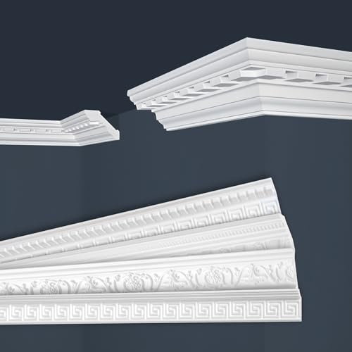 Marbet Deckenleisten weiß Sparpaket aus Styropor EPS - Stuckleisten gemustert, im traditionellen Design - (60 Meter B-15) Stuck Winkelleisten Wandleisten