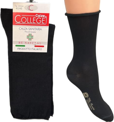 calze college®6 PAIA CALZINI UOMO SENZA ELASTICO IN PURO COTONE FILO DI SCOZIA ELASTICIZZATO 40-46 (Nero Alto)
