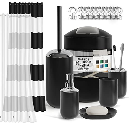 Clara Clark Bathroom Set - Green Bathroom Accessories Set, 20PC Bathroom Accessory Set, Shower Curtain Set with Liner, Toothbrush Holder, Soap Dispenser, Soap Dish, Toilet Brush Holder, and Trash Can