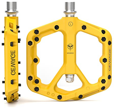 GEWAGE Mountainbike-Pedale, rutschfeste MTB-Pedale aus Nylonfaser, 9/16-Zoll-Fahrradpedale, leichte und breite Flache Plattformpedale (Gelb)