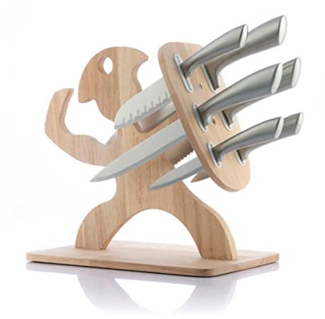 InnovaGoods V0103494 Set de Cuchillos con Soporte de Madera, INOX