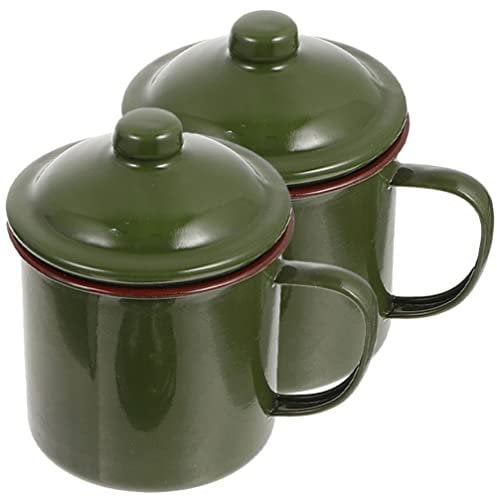 TOYANDONA 2 Stücke Emaille Becher Retro Emaille Teetasse mit Deckel Emaille Tasse Kaffeebecher Milchbecher Tassen Set Kaffeetasse Wassertasse Party Tasse für Outdoor Zuhause Camping
