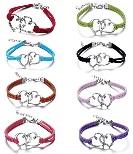 Cosswe Doppel Herzen Freundschaft Armbänder,8 Stück Handgemacht Geflochten Mädchen Armband Verstellbar Damen Freundschaftsarmband Handgefertigt Armschmuck für Beste Freunde Schwestern Teen Kinder