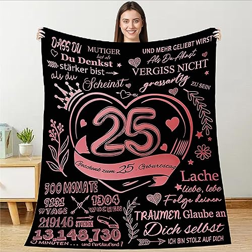 TDDKFB Kuscheldecke Flauschige Decke Geschenke An Meine Tochter,Mama und Papa zu Mädchen Weiche Positiv Ermutigen Personalisierte DeutscheNachricht Geburtstagsdecke,25.Geburtstag für Mädchen