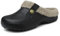 Meik Mangni Clogs Gefüttert Damen Herren Winter Gartenclogs mit Fell Warm Hausschuhe Frauen Geschlossen Pantoffeln rutschfeste Plüsch Pantoletten,Schwarz grau Gr.43-44 EU