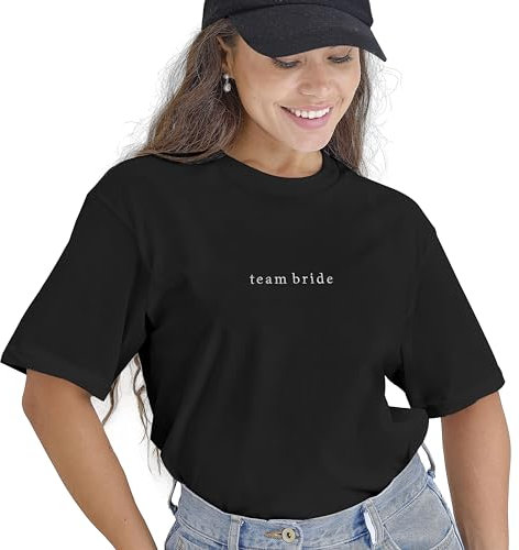 Ginger Ray Damen Women's Schwarzes Besticktes T-Shirt mit Aufschrift Team Bride, Junggesellinnenabschied, Größe: 42-44, XL