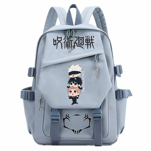 charous Anime Manga Jujutsu Kaisen Rucksack, Nylon, großes Fassungsvermögen, Cartoon-Schultasche, College-Tasche, Cosplay oder Geschenk, Blau, Blau 3, One size