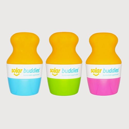 Solar Buddies Sonnencreme-Applikator - Grün, Blau & Pink - Nachfüllbarer Roll-on Schwammapplikator für Sonnencreme, Sonnenmilch & Lotion für Kinder, Erwachsene & Familien - Fasst 100ml