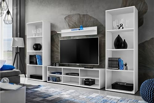 Komodee®, Wohnwand Wohnzimmerset RTV Taranto Grande, Weiß, ohne LED, für Wohnzimmer, Schlafzimmer, Büro