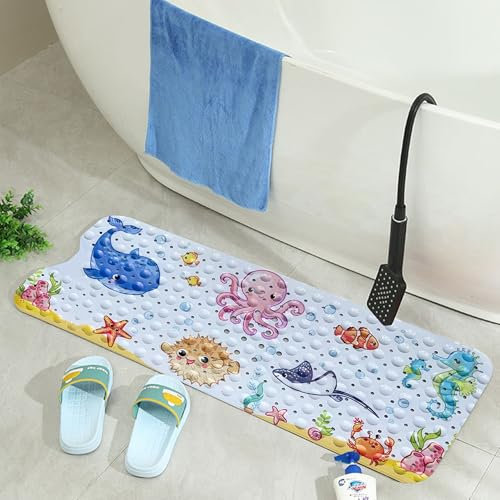 Tappetino da Bagno Antiscivolo 100x40cm | PVC Senza BPA & Lavabile in Lavatrice | Resistente alla Muffa | Sicuro per Bambini | Design Elegante con Ventose, Materiale Antibatterico