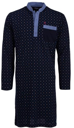 Henry Terre Nachthemd Herren Langarm Punkte Brusttasche Schlafshirt Größe M-3XL