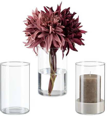 Relaxdays Vasen aus Glas, Blumenvasen im 3er Set, Glasvasen für Blumen & Kerzen, HD: 15 x 9,5 cm, Tischvase, transparent
