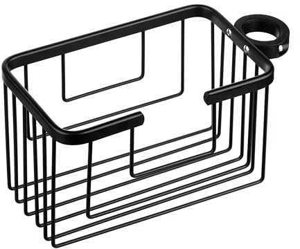 Tatay Colgador Ducha Barra Aluminio | Resiste Humedad y Corrosión | Soporta 3 kg | Fácil Montaje Sin Taladro | Diseño Moderno | Cesta Ducha Colgar con Drenaje Eficiente | 12,5 x 11,5 x 24 cm - Negro