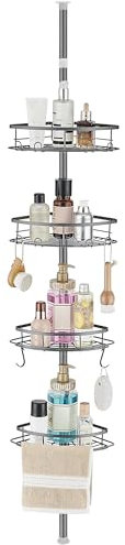 SWOYYU Telescópica Estanteria Baño Sin Taladro Estantería Ducha Esquina Metal Estante Ducha con 4 Cestas para Bañera Altura Ajustable 85-325CM Gris