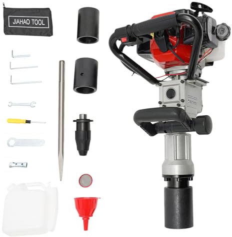 awolsrgiop Benzin Pfahlramme, 32.7cc 2 Takt 1000W Erdbohrer Benzin Motor Gasbetriebener Pfostenfahrer Pfostentreiber Ramme, T Pfostenramme Zaunhammer Pfostentreiber, 55mm / 70mm Stapelkopf