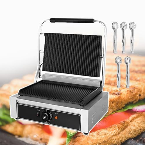 forplubossmmp Tostadora De Sándwiches De Gran Capacidad, Tostadora Comercial para Sándwiches, Waflera Eléctrica Y Parrilla, Placas Antiadherentes, con 5 Pinzas para Barbacoa E 50-300 ℃,2200W