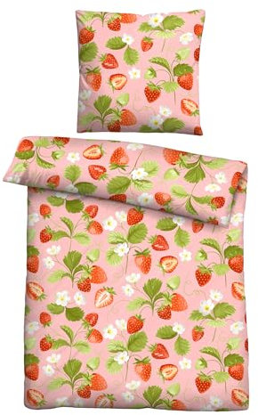 Traumhaft schlafen - Castell - Markenbettwäsche Bettwäsche Baumwoll Renforce 0400908 Erdbeere 1x 135x200 cm + 1x 80x80 cm, Rose
