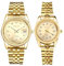 JewelryWe Gold Edelstahl Uhren für Paare: 2pcs Kalender Analog Quarz Armbanduhr Edelstahlarmband Partner Freundschaft Uhr mit Diamantskala und Facettiert Lünette Valentinstag Pärchen Geschenk