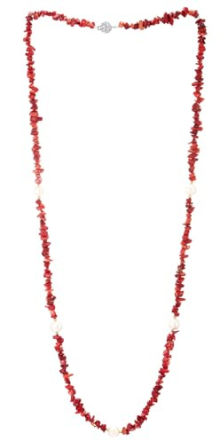 COOLSTEELANDBEYOND Corail Perle Perlé Collier - Boho Gemme Brins Collier - Statement Déclaration Collier - Fête