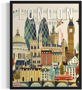 London, Vereinigtes Königreich, Kunstdruck-Poster, Europa-Stadt-Skyline, Kunstwerk, Gemälde, Wandkunst, Vintage-Gemälde für Schlafzimmer, Badezimmer, Wohnzimmer, Dekor 54 (London, Großbritannien, 20,3