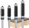 4Pcs Flush Trim Router Bits Set 1/4 Inch Shank, Top and Bottom Bearing Two Flute Trimmer Router Cutter Bit, 1/2 Cutting Diameter, Cutting Length 13/16, 1, 1-1/4, 1-1/2
